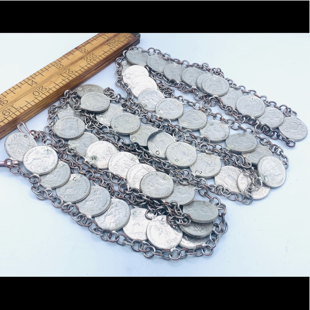 Vintage coin belt Guatemala 1900 - 1912 Real copper nickel 50 coins 37”